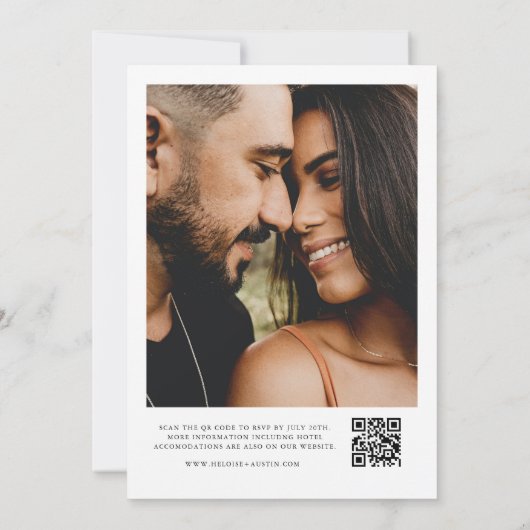 Minimale QR Code Foto B&W Weddenschap Kaart (Achterkant)