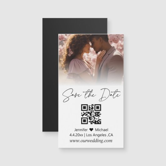 minimale qr-code koppel foto save the date magneet (Voorkant / Achterkant)