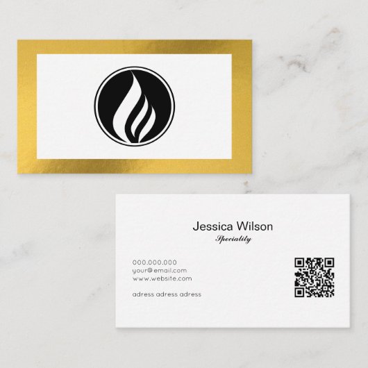 Minimale QR Code logo met gouden lijsten visitekaa Visitekaartje (Voorkant / Achterkant)