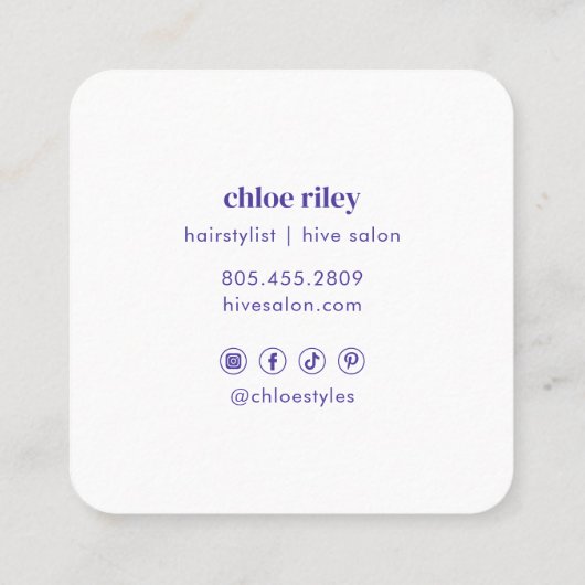 Minimale QR-code Paarse Waterverf Vierkante Visitekaartje (Achterkant)