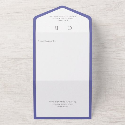 Minimale QR-code periwinkle & White Monogram All In One Uitnodiging (Buitenkant)