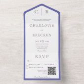 Minimale QR-code periwinkle & White Monogram All In One Uitnodiging (Binnen)