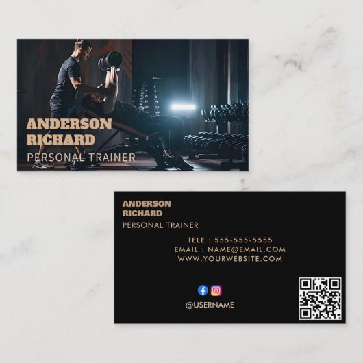 Minimale QR-code | Personal Trainer Fitness Foto Visitekaartje (Voorkant / Achterkant)