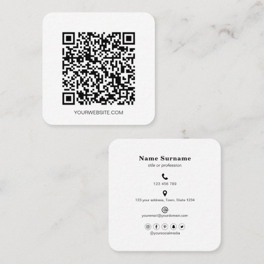 Minimale QR-code professionele sociale media Squar Vierkante Visitekaartje (Voorkant / Achterkant)