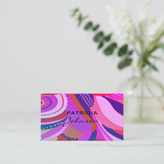 Minimale QR-code | Retro Script Paarse roze Visitekaartje (Staand voorkant)