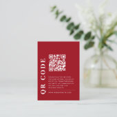 Minimale QR-code Rood & Wit Bruiloftsdetails Foto Informatiekaartje (Staand voorkant)