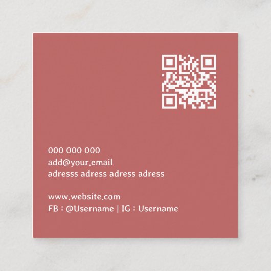 Minimale QR-code roos terracotta blad Vierkante Visitekaartje (Achterkant)