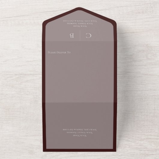 Minimale QR-code roze en Bourgogne All In One Uitnodiging (Buitenkant)