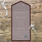 Minimale QR-code roze en Bourgogne All In One Uitnodiging