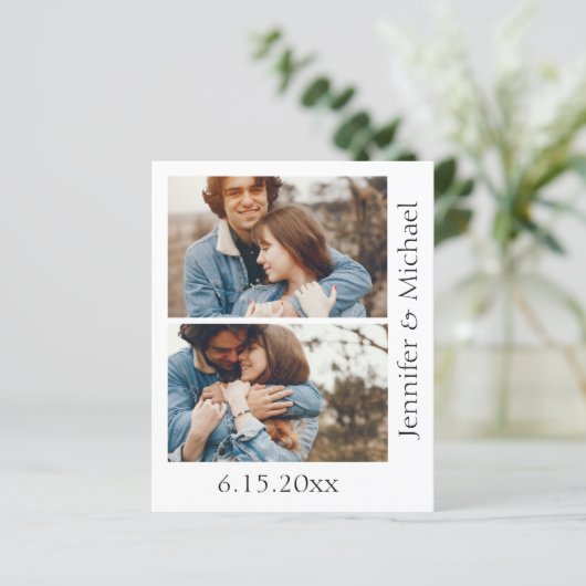 Minimale QR-code RSVP 3 foto's Bruiloft uitnodigin (Staand voorkant)