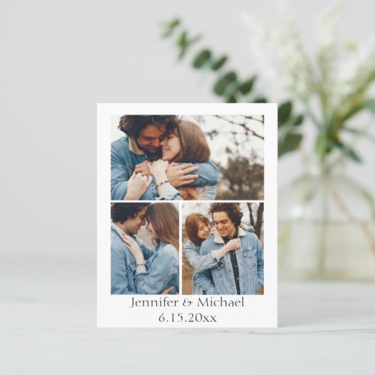 Minimale QR-code RSVP 4 foto's Bruiloft uitnodigin (Staand voorkant)