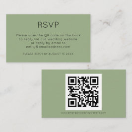 Minimale QR-code Sage Green Wedding RSVP Informatiekaartje