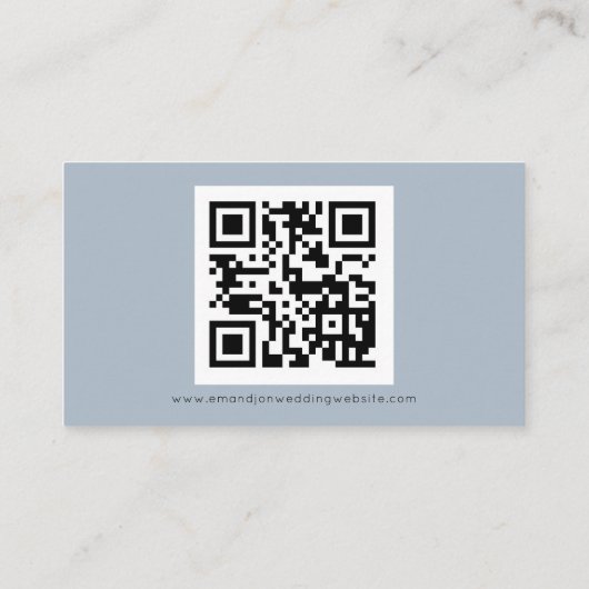 Minimale QR-code Stusty Blue Wedding RSVP Enclosu Informatiekaartje (Achterkant)