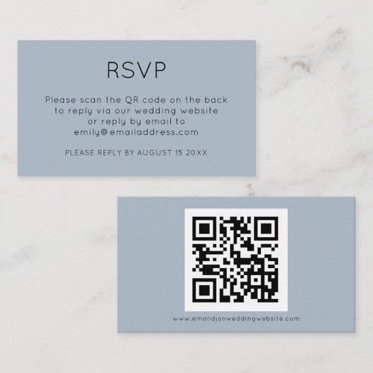 Minimale QR-code Stusty Blue Wedding RSVP Enclosu Informatiekaartje (Voorkant / Achterkant)