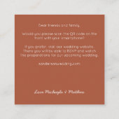 Minimale QR-code Terracotta Wedding Invite Vierkante Visitekaartje (Achterkant)
