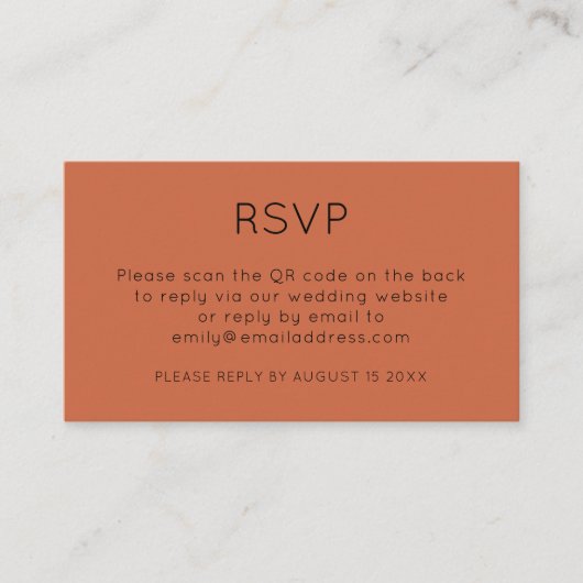 Minimale QR-code Terracotta Wedding RSVP Informatiekaartje (Voorkant)