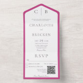 Minimale QR-code voor Fuchsia Pink & White Monogra All In One Uitnodiging (Binnen)