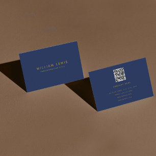 Minimale QR-code voor Navy Blue & Gold Modern Visitekaartje