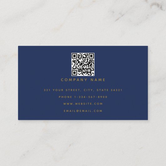 Minimale QR-code voor Navy Blue & Gold Modern Visitekaartje (Achterkant)