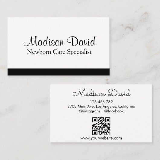 Minimale QR-code voor pasgeboren zorgspecialist Visitekaartje (Voorkant / Achterkant)