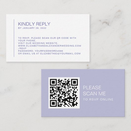 Minimale QR-code voor periwinkle bruiloft online R Informatiekaartje (Voorkant / Achterkant)