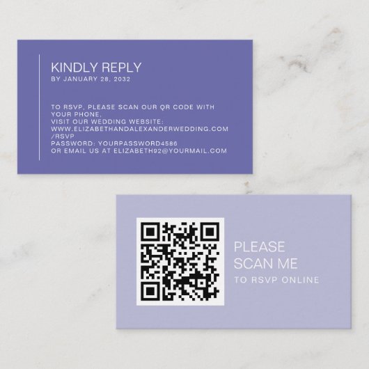 Minimale QR-code voor periwinkle bruiloft online R Informatiekaartje (Voorkant / Achterkant)