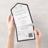 Minimale QR-code voor zwarte en witte kolen All In One Uitnodiging (Afscheurbaar)