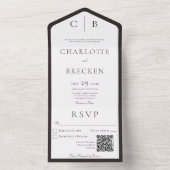 Minimale QR-code voor zwarte en witte kolen All In One Uitnodiging (Binnen)