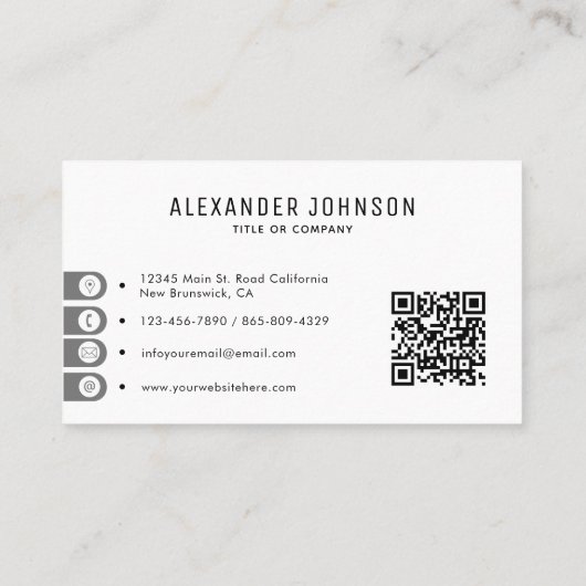 Minimale QR-code zwart en wit Visitekaartje (Achterkant)