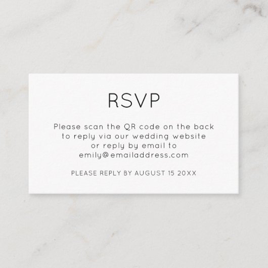 Minimale QR-code zwart withuwelijk RSVP Informatiekaartje (Voorkant)