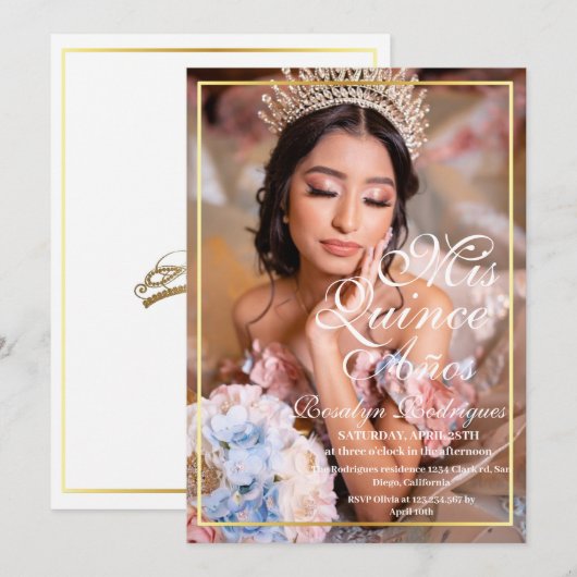 Minimale Quinceanera Elegante Foto Uitnodiging (Voorkant / Achterkant)