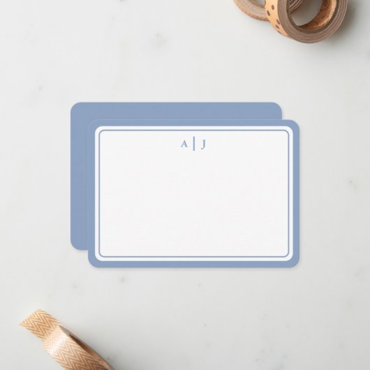 Minimale rand van een blauwmonogram voor pasta notitiekaartje (Voorkant / Achterkant in situ)