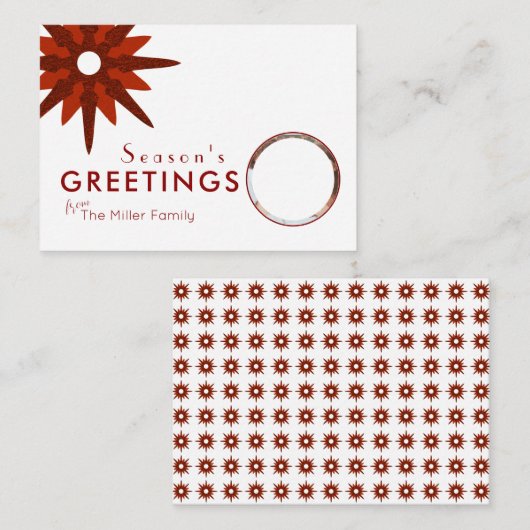 Minimale Red- en White Snowflake-budgetfoto Notitiekaartje (Voorkant / Achterkant)