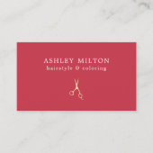 Minimale Red Faux Gold Scissors Hair Stylist Visitekaartje (Voorkant)