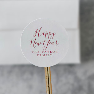 Minimale Red Happy New Year Holiday Cadeau Ronde Sticker