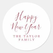 Minimale Red Happy Nieuwjaar Holiday Cadeau Ronde Sticker (Voorkant)