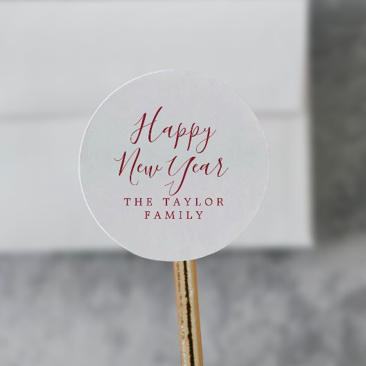 Minimale Red Happy Nieuwjaar Holiday Cadeau Ronde Sticker