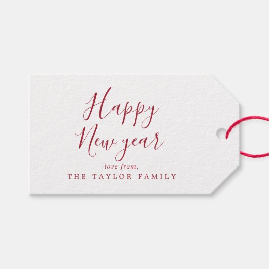 Minimale Red Happy Nieuwjaarsfeestdag Cadeaulabel (Voorkant (Horizontaal))