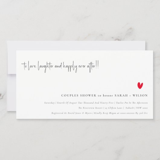 Minimale Red Heart Script Couples Shower Bedankkaart (Voorkant)