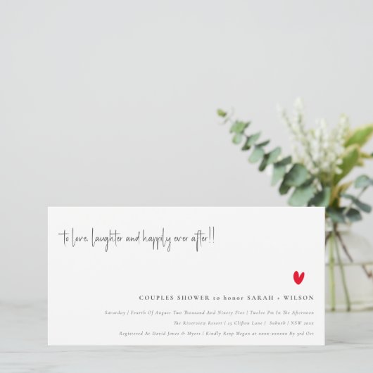 Minimale Red Heart Script Couples Shower Bedankkaart (Staand voorkant)