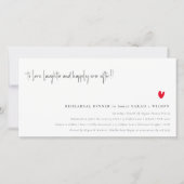 Minimale Red Heart Script Rehearsal Dinner nodigt  Bedankkaart (Voorkant)