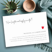 Minimale 'Red Heart Script Wedding Accommodatie' Informatiekaartje