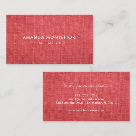 Minimale Red Linen Texture Modern Professional Visitekaartje (Voorkant / Achterkant)