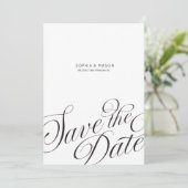 Minimale redactionele script calligrafie foto save the date (Staand voorkant)