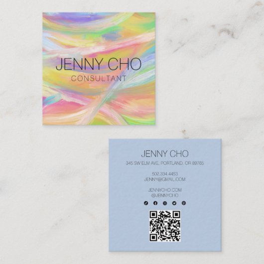Minimale regenboogverf QR-code Sociale pictogramme Vierkante Visitekaartje (Voorkant / Achterkant)