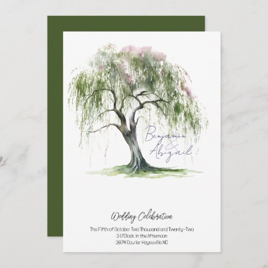 Minimale Regency Era Zachte Wilg Boom Kaart (Voorkant / Achterkant)