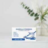 Minimale reinigingsservice voor blauw en wit maid  visitekaartje (Staand voorkant)