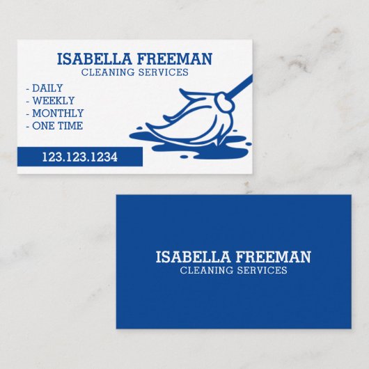 Minimale reinigingsservice voor blauw en wit maid  visitekaartje (Voorkant / Achterkant)