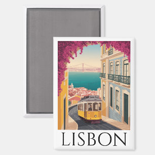 Minimale reisart Lisbon Portugal Vintage Magneet