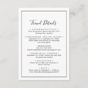 Minimale reisgegevens over bruiloft op bestemming informatiekaartje